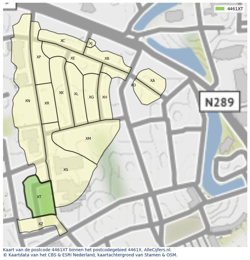 Afbeelding van het postcodegebied 4461 XT op de kaart.