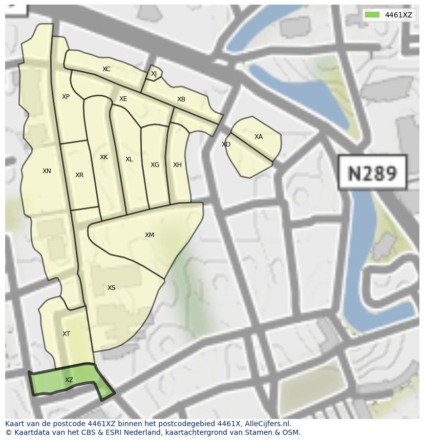 Afbeelding van het postcodegebied 4461 XZ op de kaart.