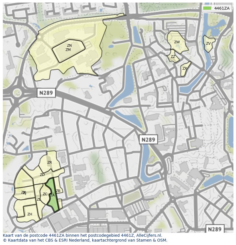 Afbeelding van het postcodegebied 4461 ZA op de kaart.
