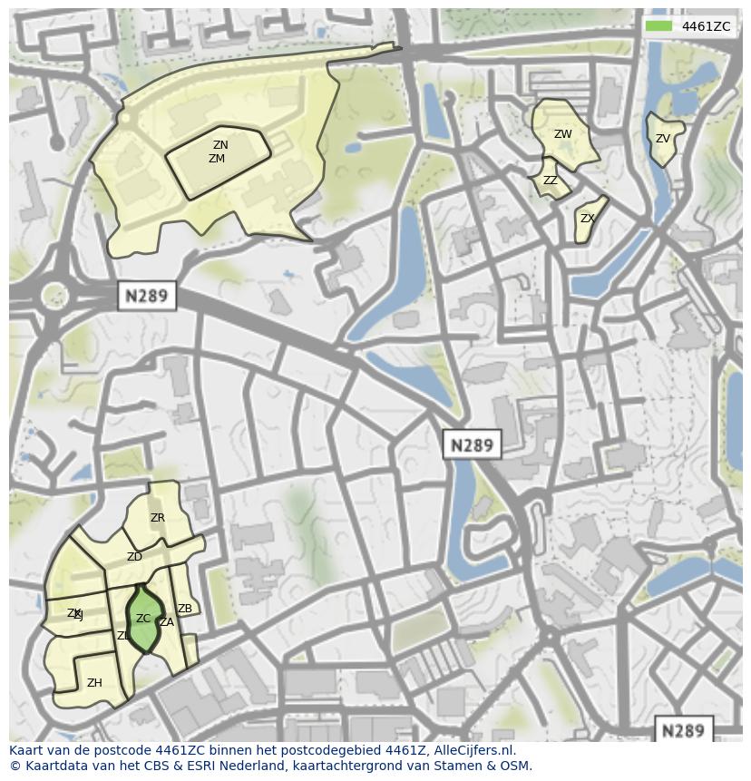 Afbeelding van het postcodegebied 4461 ZC op de kaart.