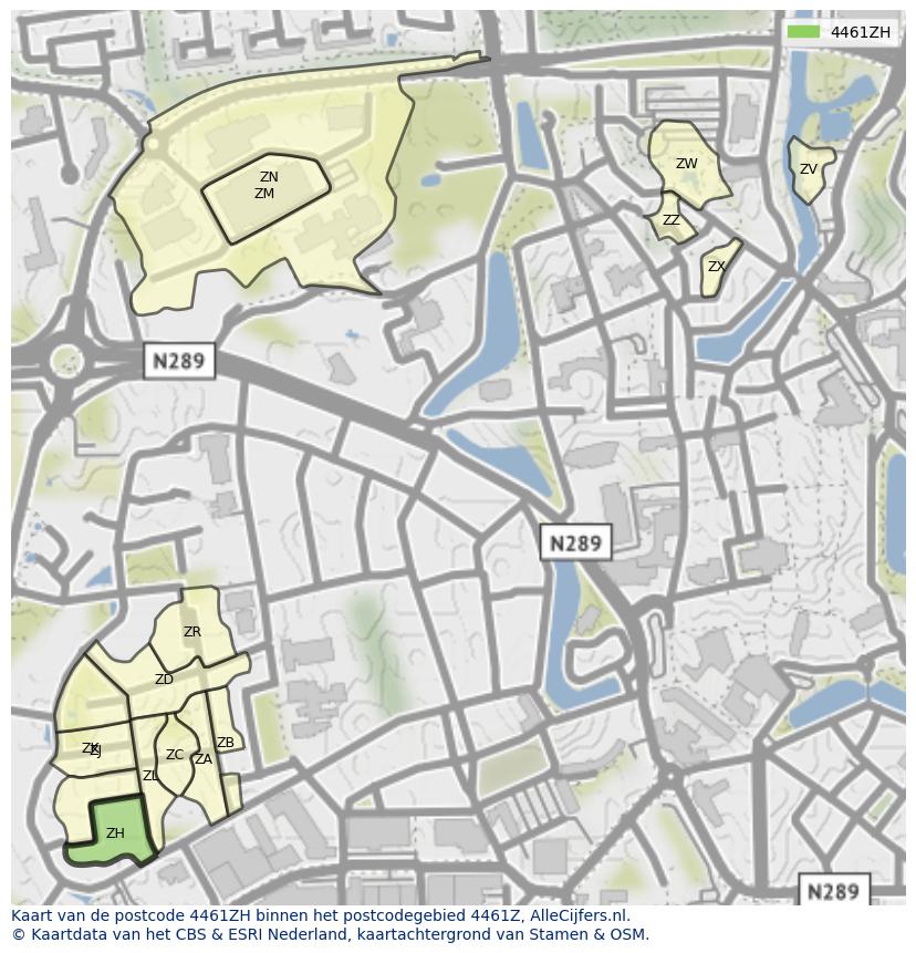 Afbeelding van het postcodegebied 4461 ZH op de kaart.