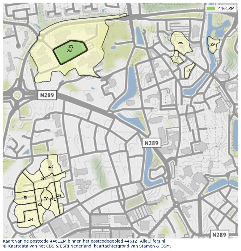 Afbeelding van het postcodegebied 4461 ZM op de kaart.