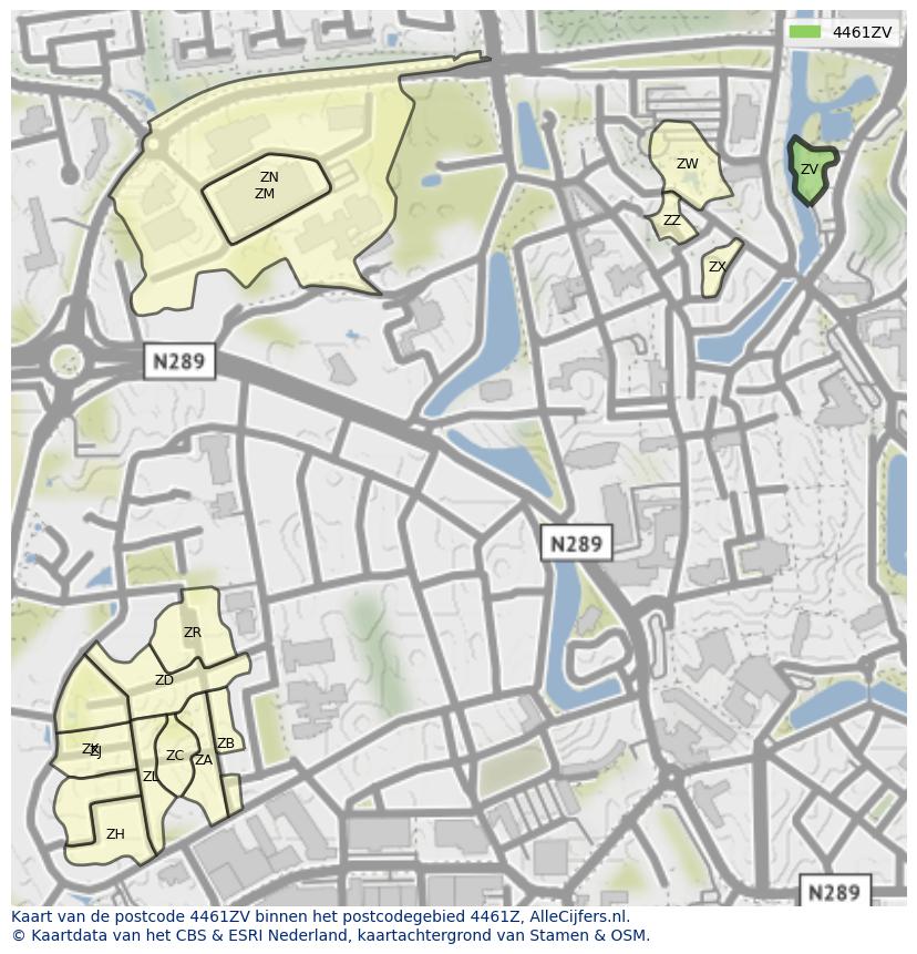 Afbeelding van het postcodegebied 4461 ZV op de kaart.