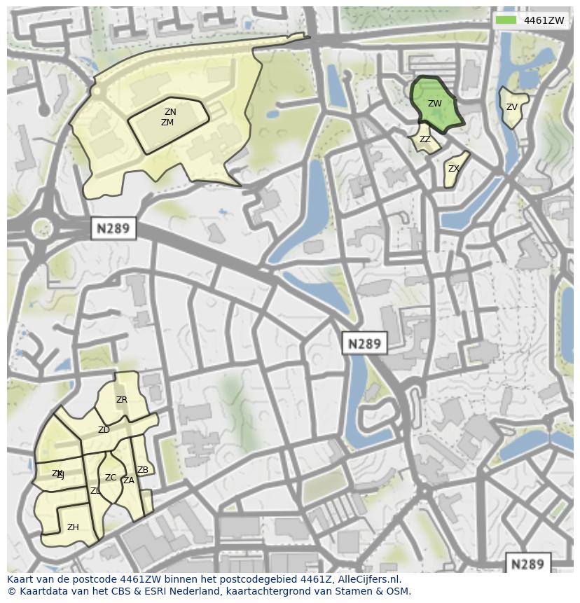 Afbeelding van het postcodegebied 4461 ZW op de kaart.