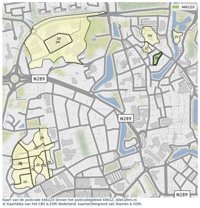 Afbeelding van het postcodegebied 4461 ZX op de kaart.