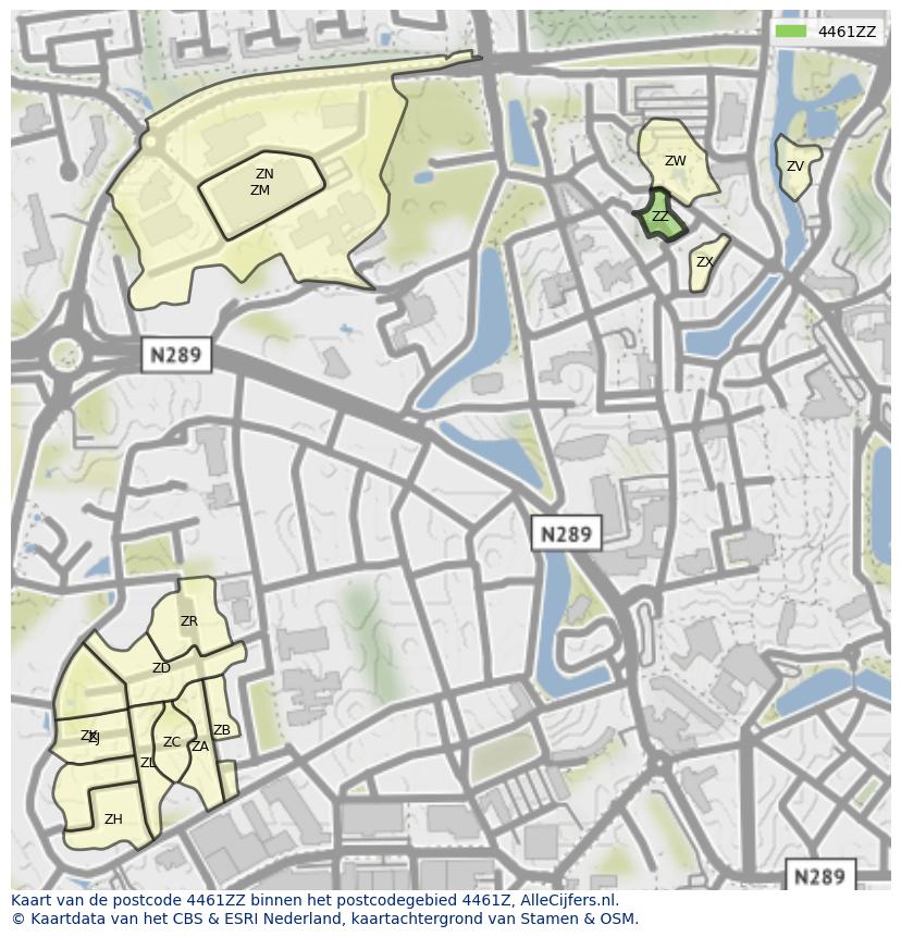 Afbeelding van het postcodegebied 4461 ZZ op de kaart.