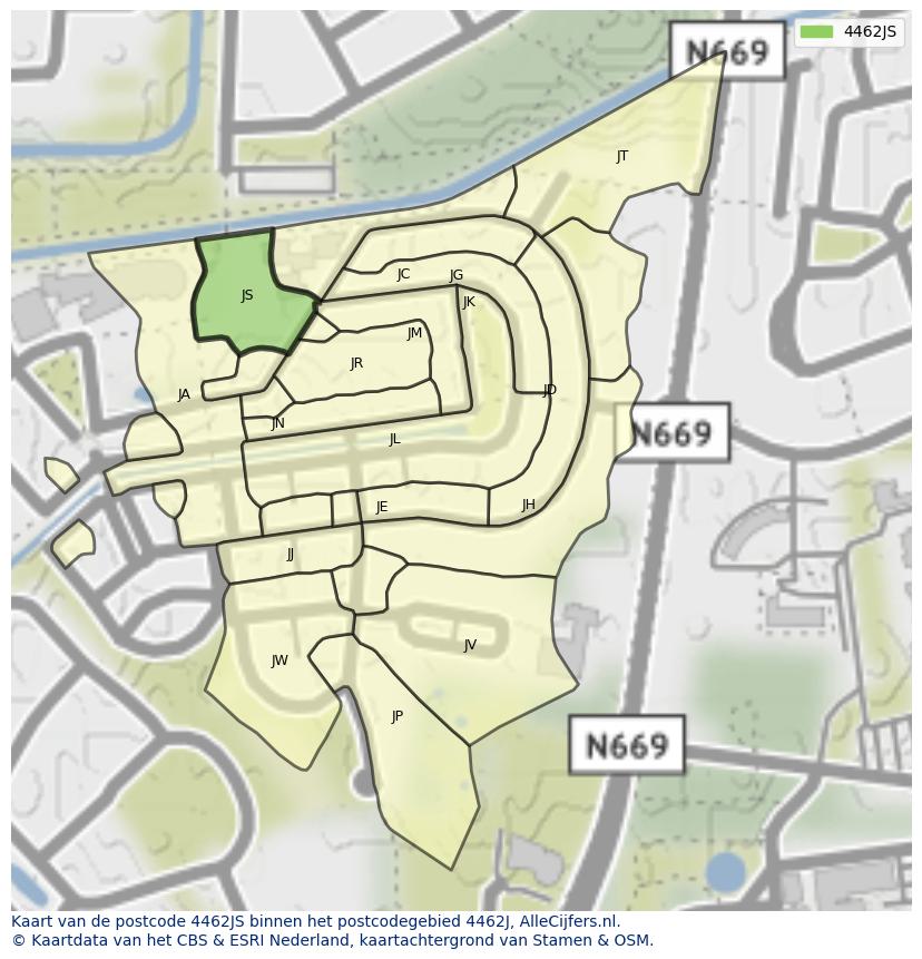 Afbeelding van het postcodegebied 4462 JS op de kaart.