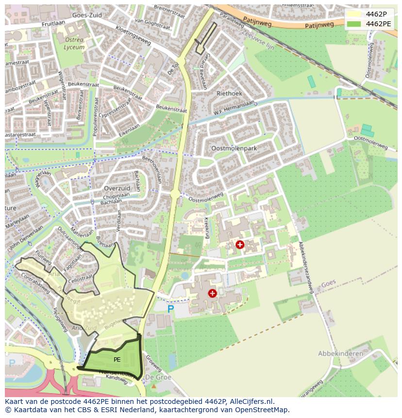 Afbeelding van het postcodegebied 4462 PE op de kaart.