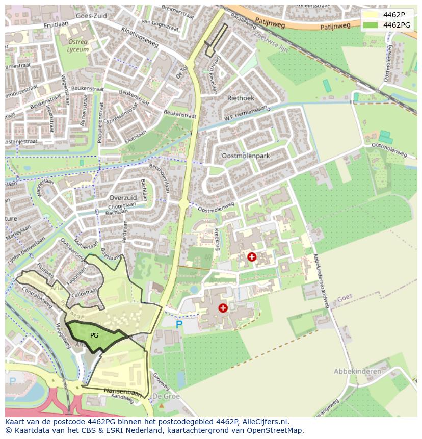 Afbeelding van het postcodegebied 4462 PG op de kaart.