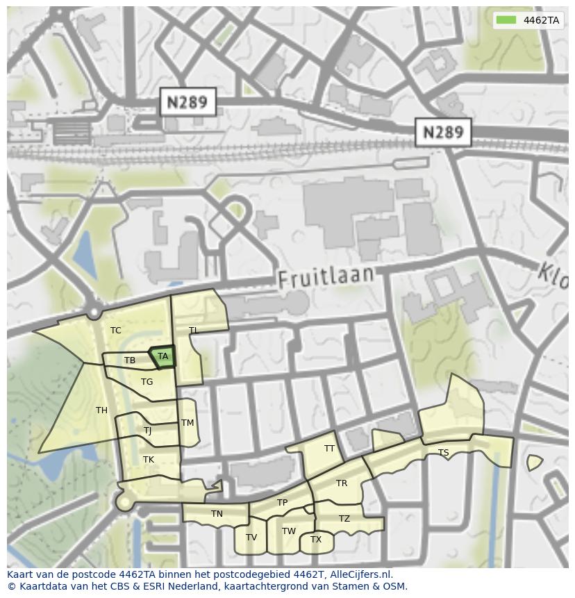 Afbeelding van het postcodegebied 4462 TA op de kaart.