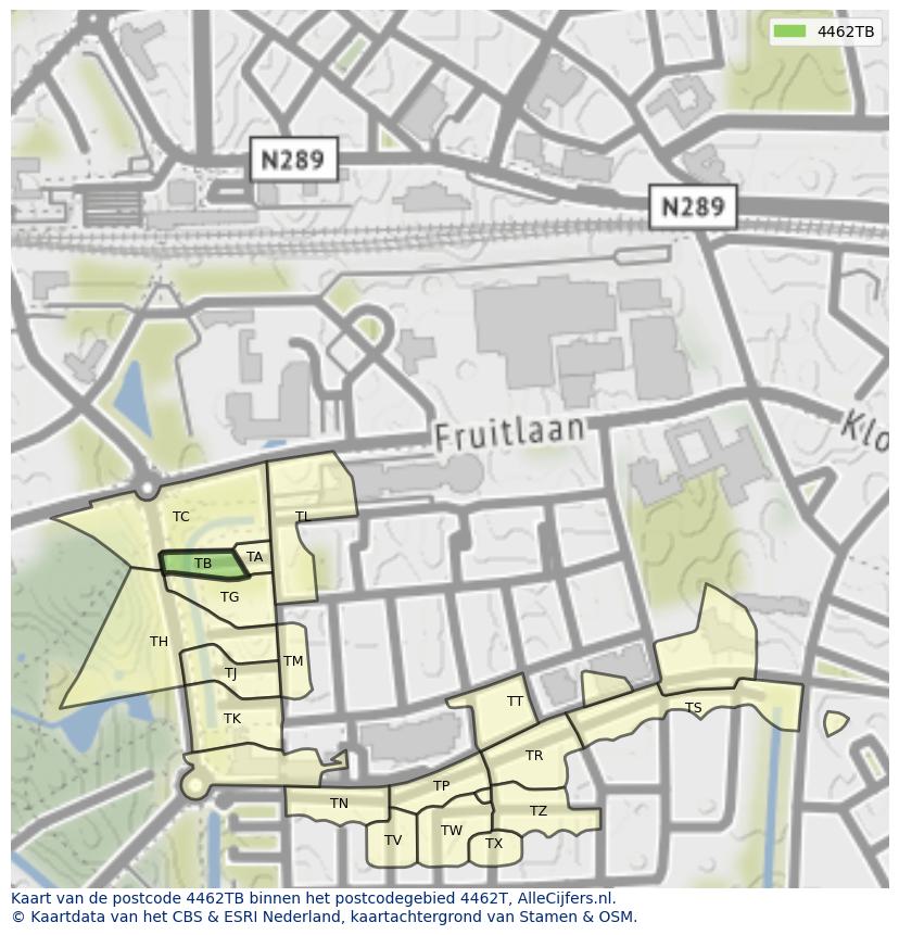 Afbeelding van het postcodegebied 4462 TB op de kaart.