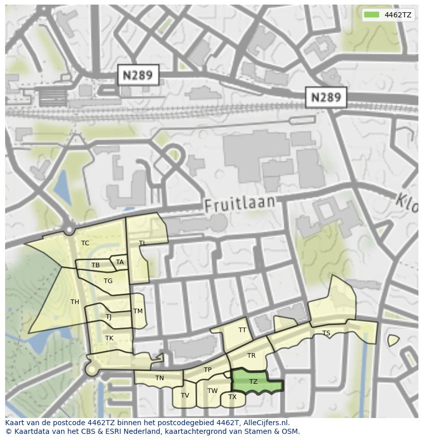 Afbeelding van het postcodegebied 4462 TZ op de kaart.