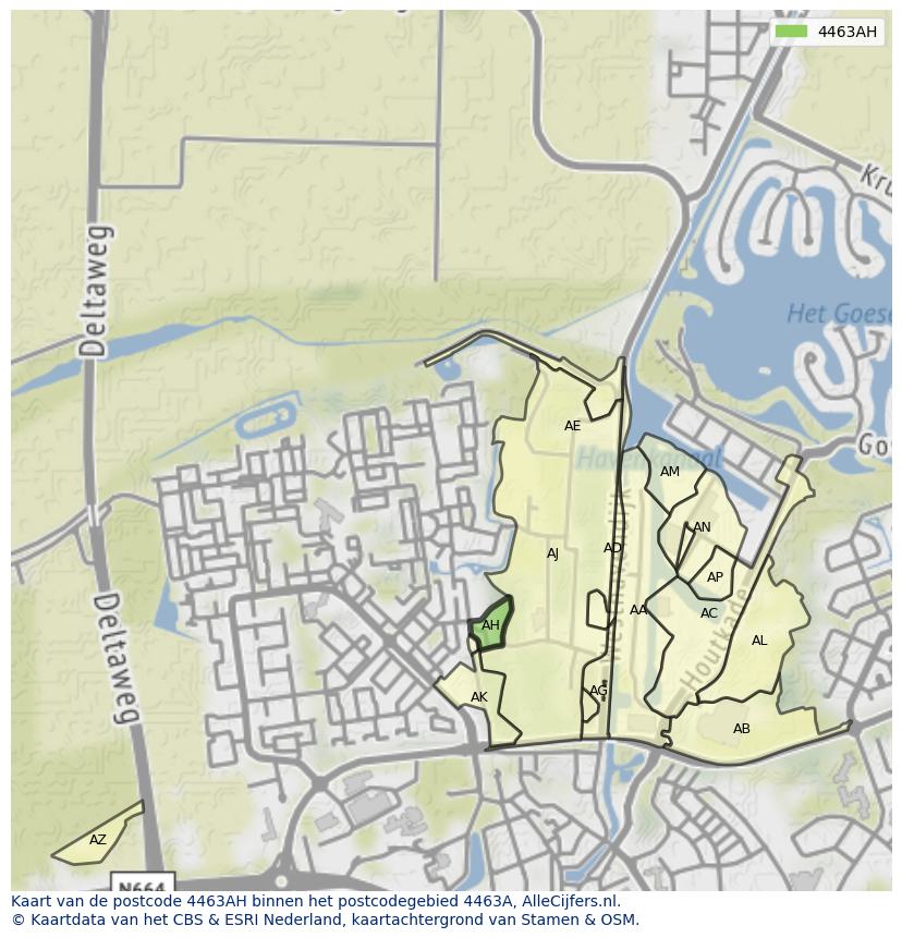 Afbeelding van het postcodegebied 4463 AH op de kaart.