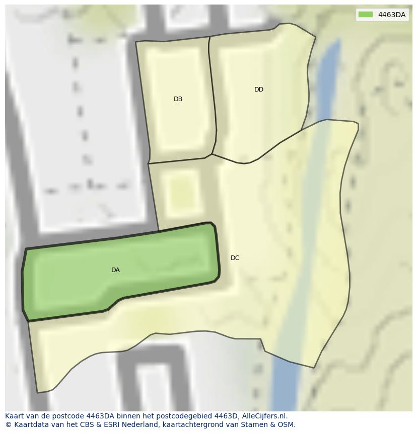Afbeelding van het postcodegebied 4463 DA op de kaart.
