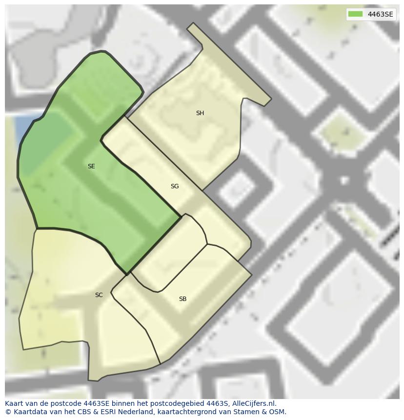 Afbeelding van het postcodegebied 4463 SE op de kaart.