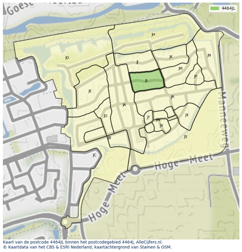 Afbeelding van het postcodegebied 4464 JL op de kaart.