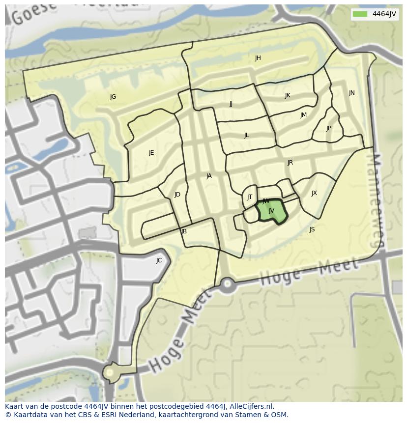Afbeelding van het postcodegebied 4464 JV op de kaart.