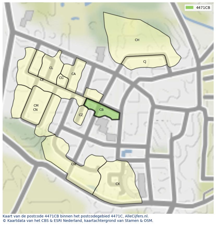 Afbeelding van het postcodegebied 4471 CB op de kaart.