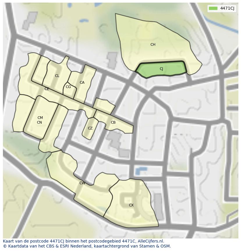 Afbeelding van het postcodegebied 4471 CJ op de kaart.