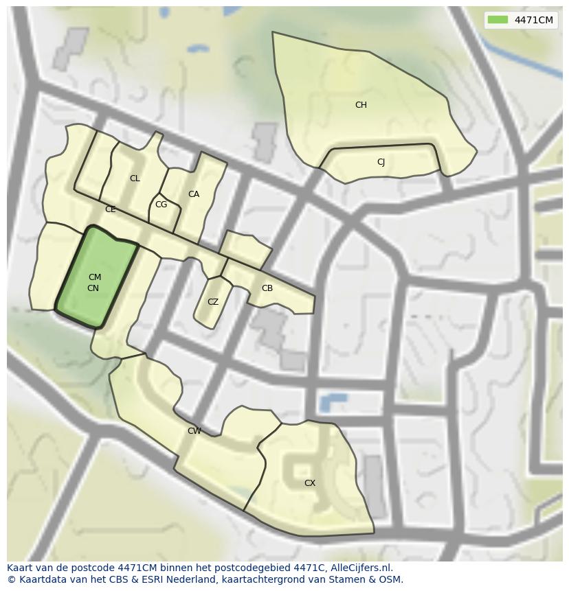 Afbeelding van het postcodegebied 4471 CM op de kaart.