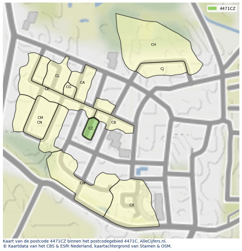 Afbeelding van het postcodegebied 4471 CZ op de kaart.