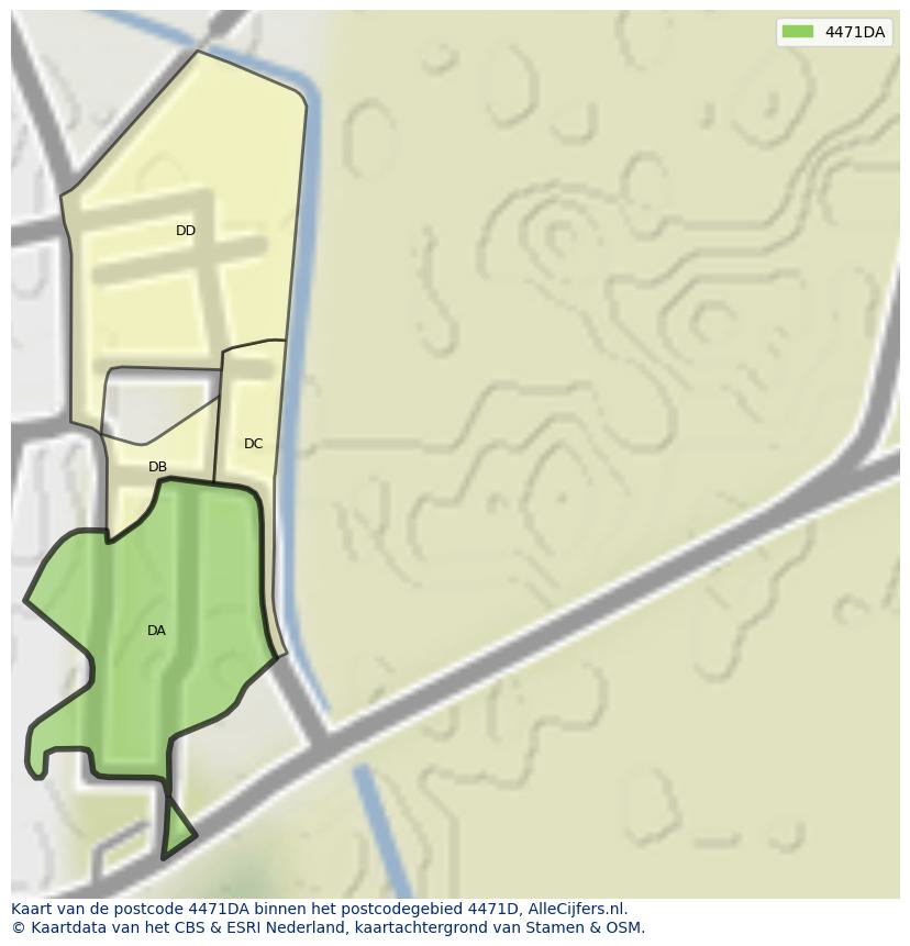 Afbeelding van het postcodegebied 4471 DA op de kaart.