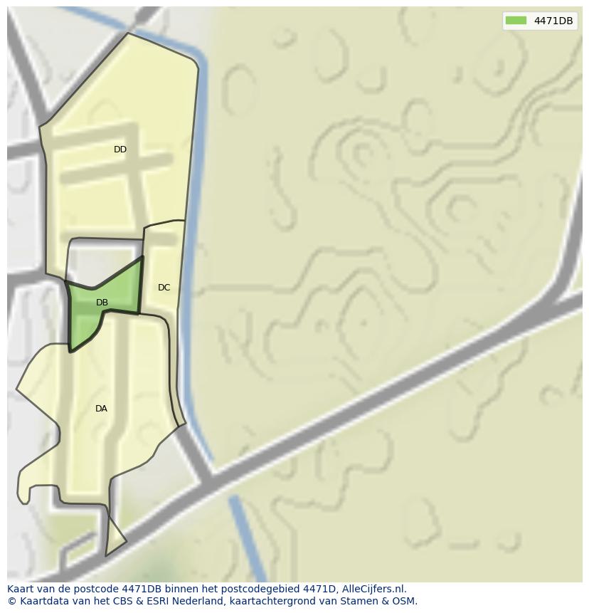 Afbeelding van het postcodegebied 4471 DB op de kaart.
