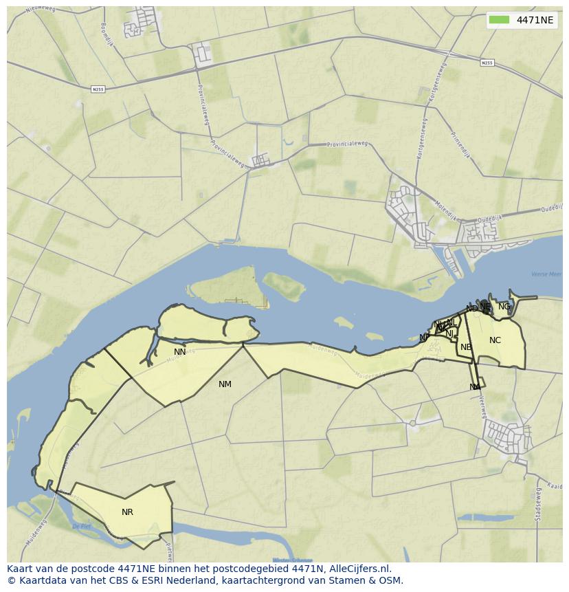 Afbeelding van het postcodegebied 4471 NE op de kaart.