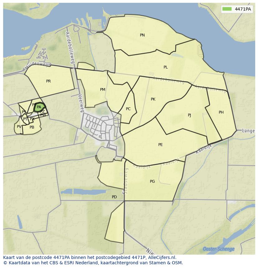Afbeelding van het postcodegebied 4471 PA op de kaart.
