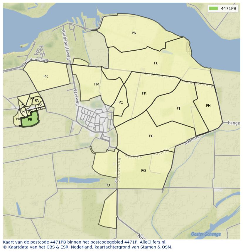 Afbeelding van het postcodegebied 4471 PB op de kaart.