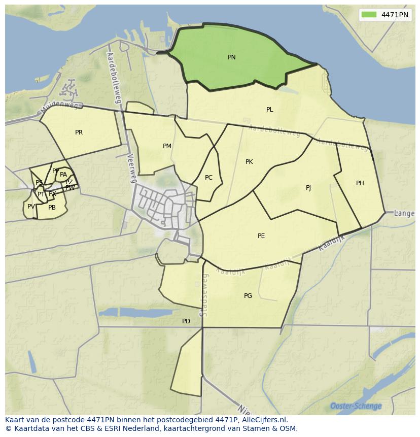 Afbeelding van het postcodegebied 4471 PN op de kaart.