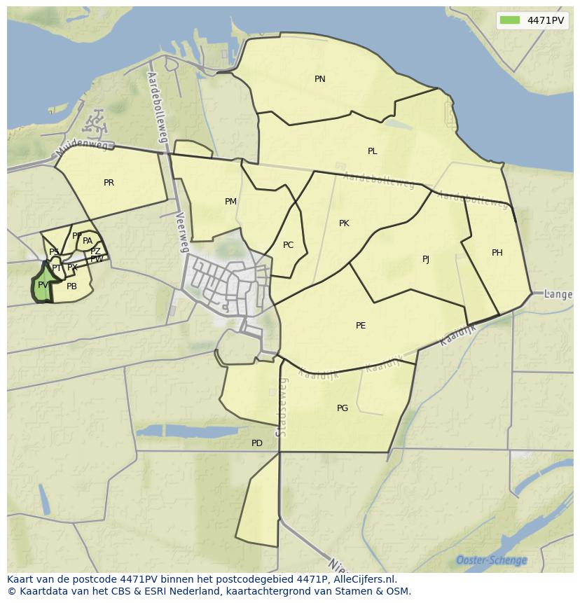 Afbeelding van het postcodegebied 4471 PV op de kaart.