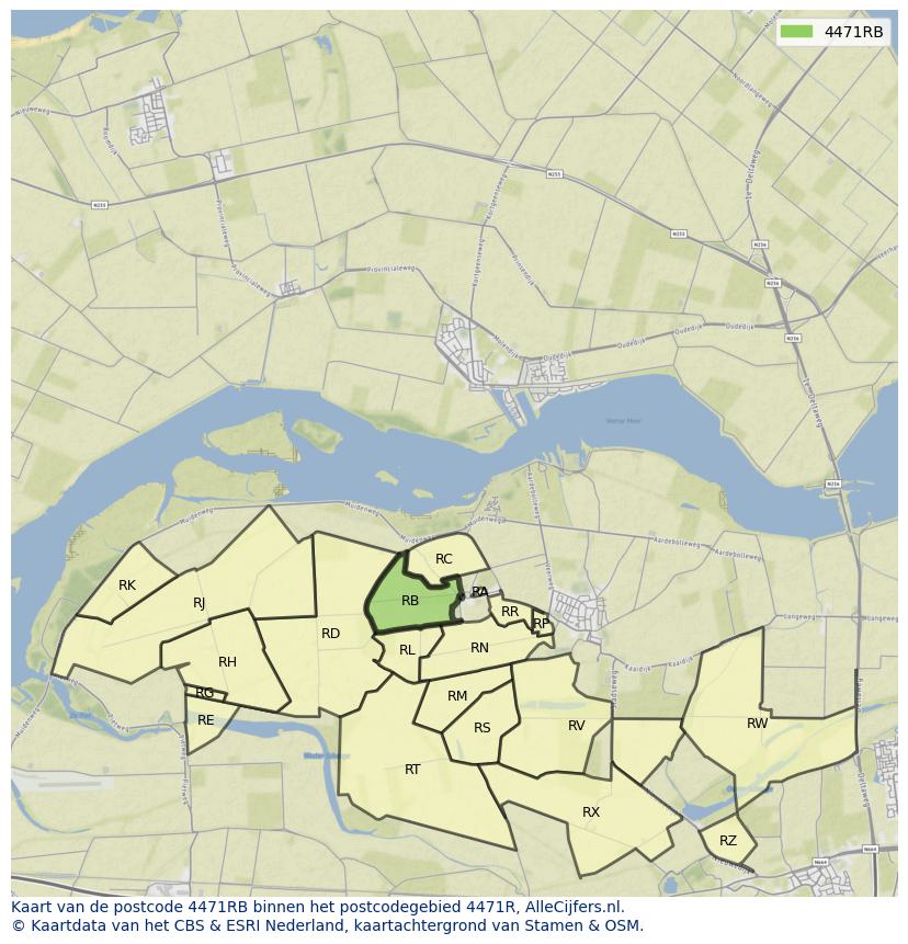 Afbeelding van het postcodegebied 4471 RB op de kaart.