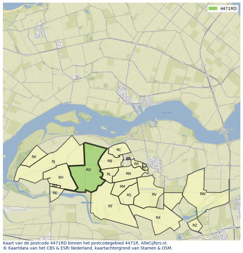 Afbeelding van het postcodegebied 4471 RD op de kaart.