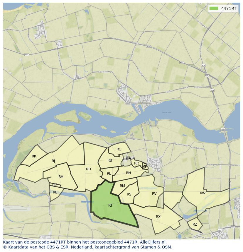 Afbeelding van het postcodegebied 4471 RT op de kaart.