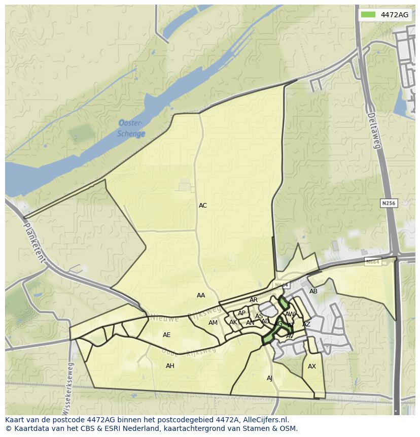 Afbeelding van het postcodegebied 4472 AG op de kaart.