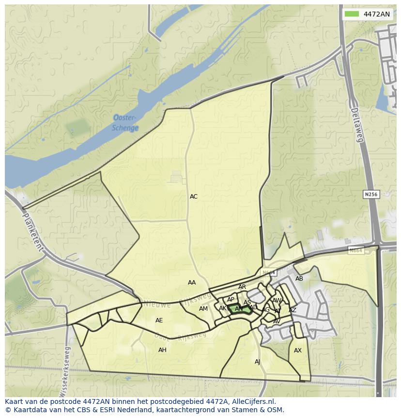 Afbeelding van het postcodegebied 4472 AN op de kaart.