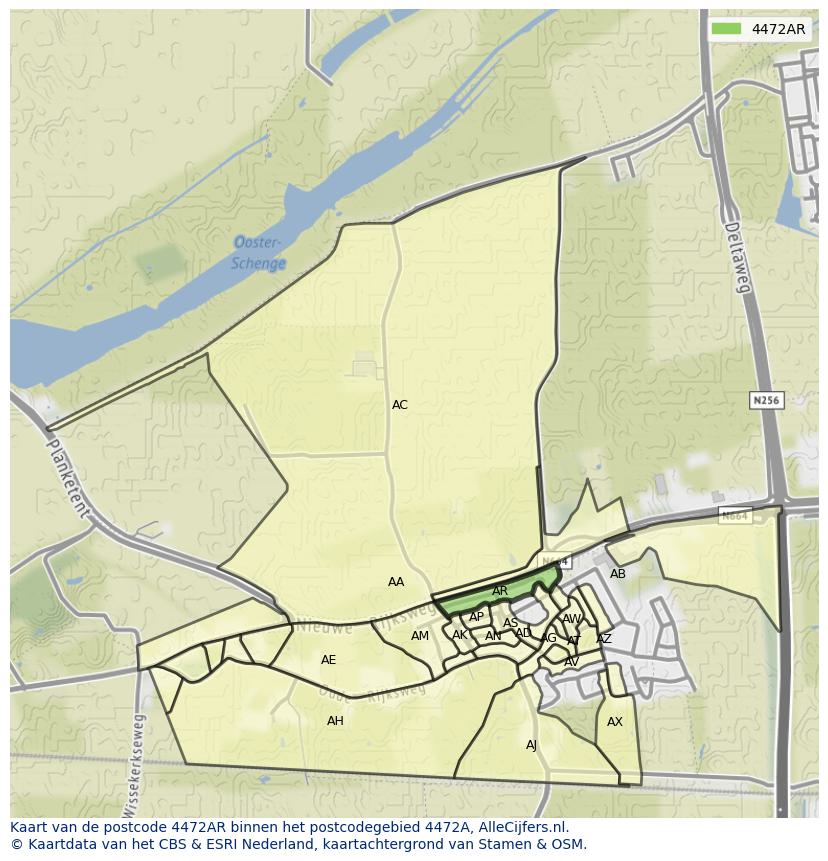 Afbeelding van het postcodegebied 4472 AR op de kaart.