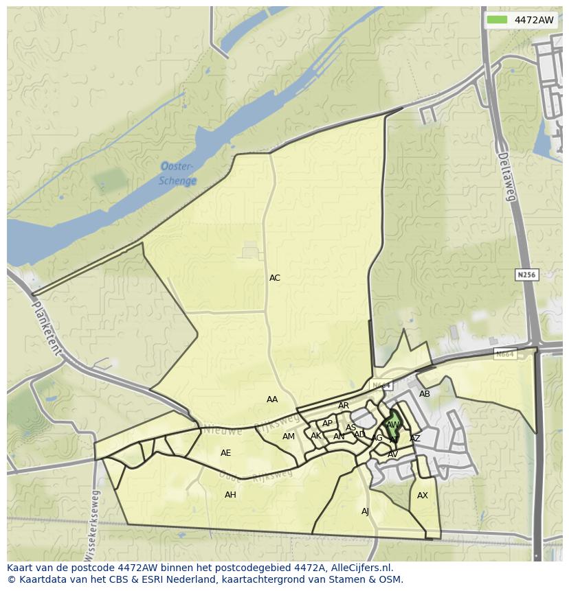 Afbeelding van het postcodegebied 4472 AW op de kaart.