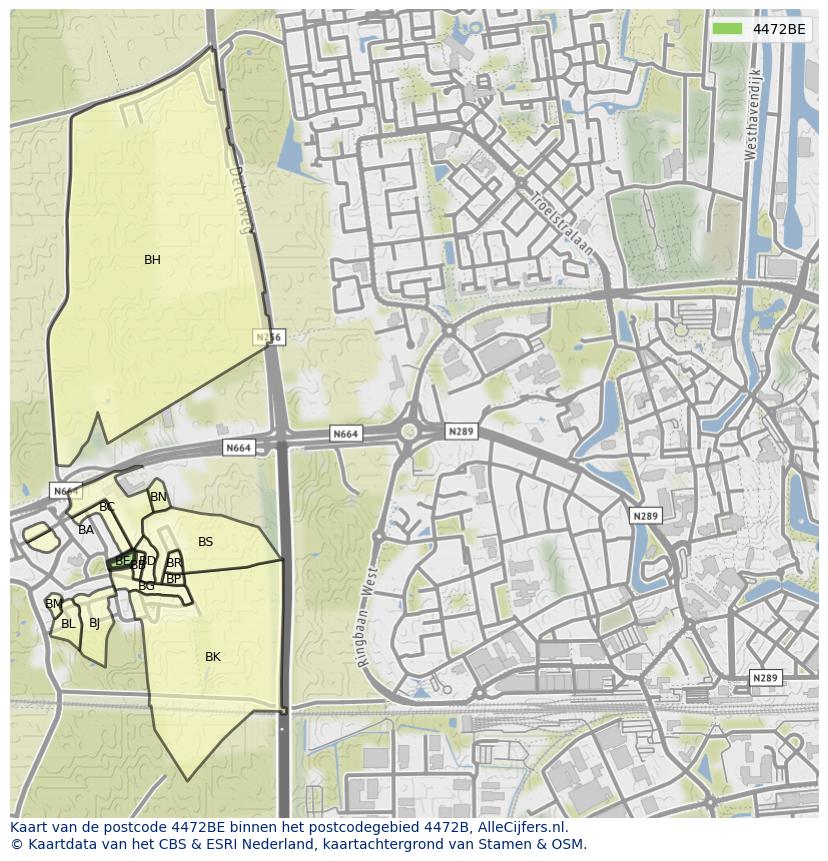 Afbeelding van het postcodegebied 4472 BE op de kaart.