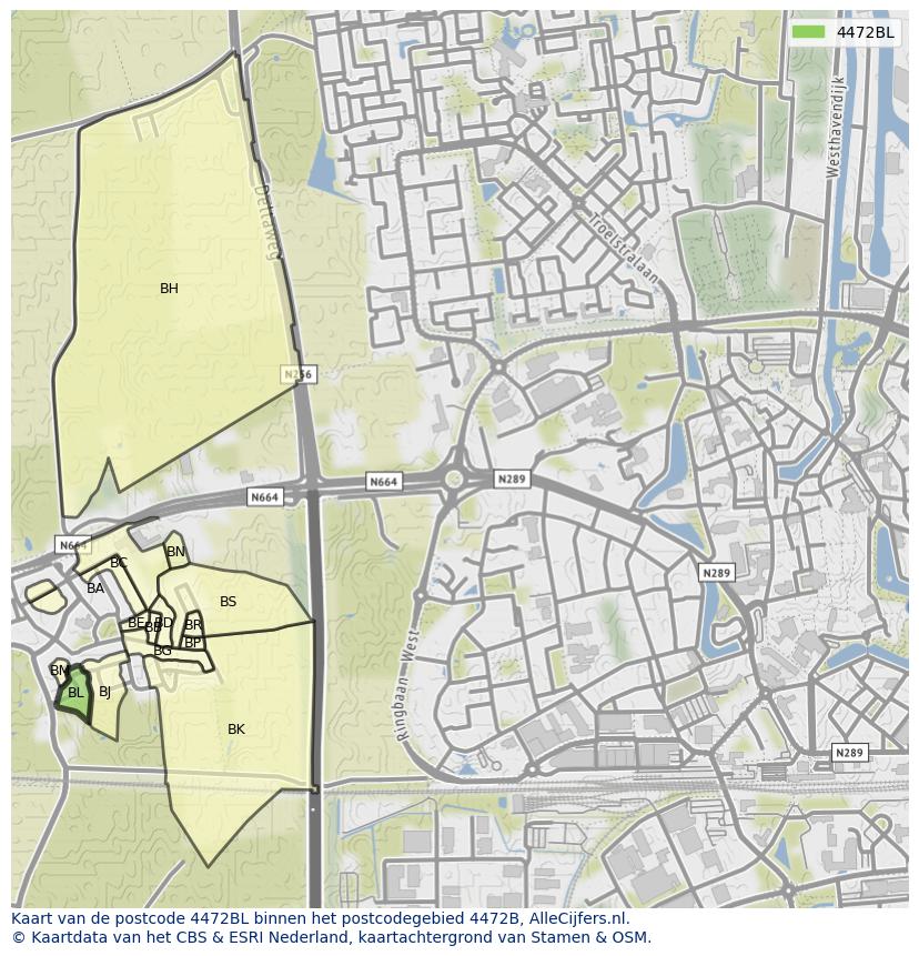 Afbeelding van het postcodegebied 4472 BL op de kaart.