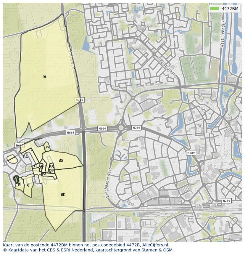Afbeelding van het postcodegebied 4472 BM op de kaart.