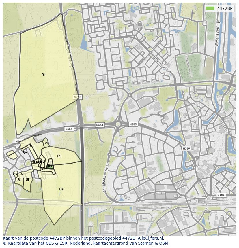 Afbeelding van het postcodegebied 4472 BP op de kaart.
