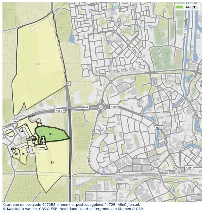 Afbeelding van het postcodegebied 4472 BS op de kaart.