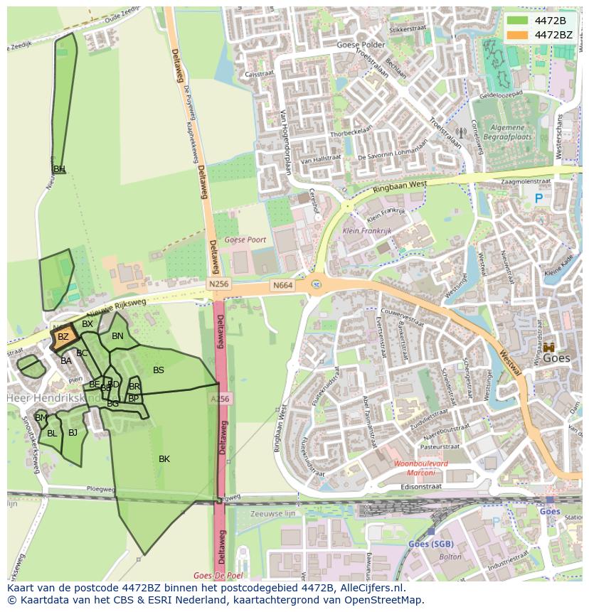 Afbeelding van het postcodegebied 4472 BZ op de kaart.