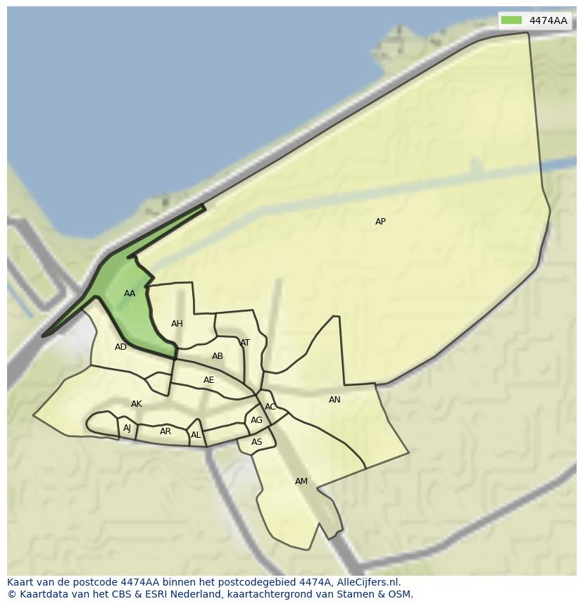 Afbeelding van het postcodegebied 4474 AA op de kaart.