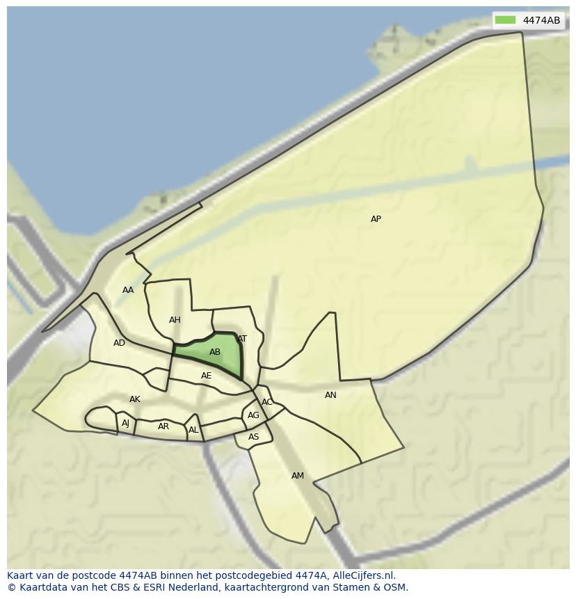 Afbeelding van het postcodegebied 4474 AB op de kaart.
