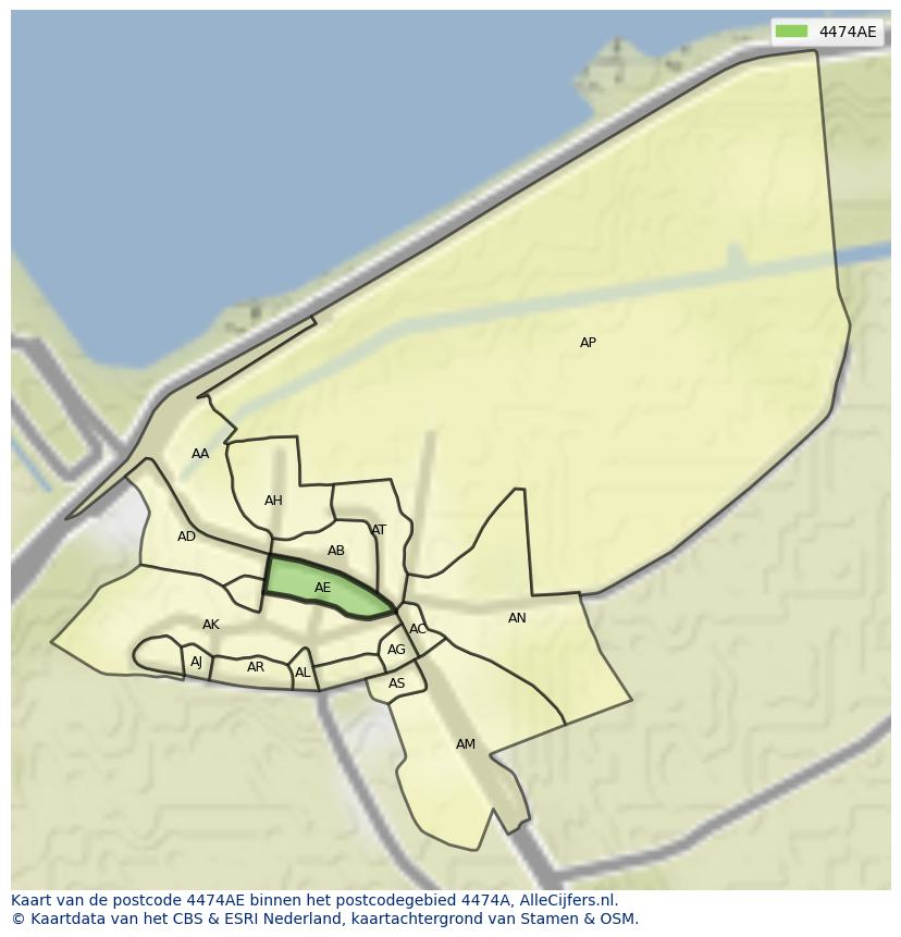 Afbeelding van het postcodegebied 4474 AE op de kaart.