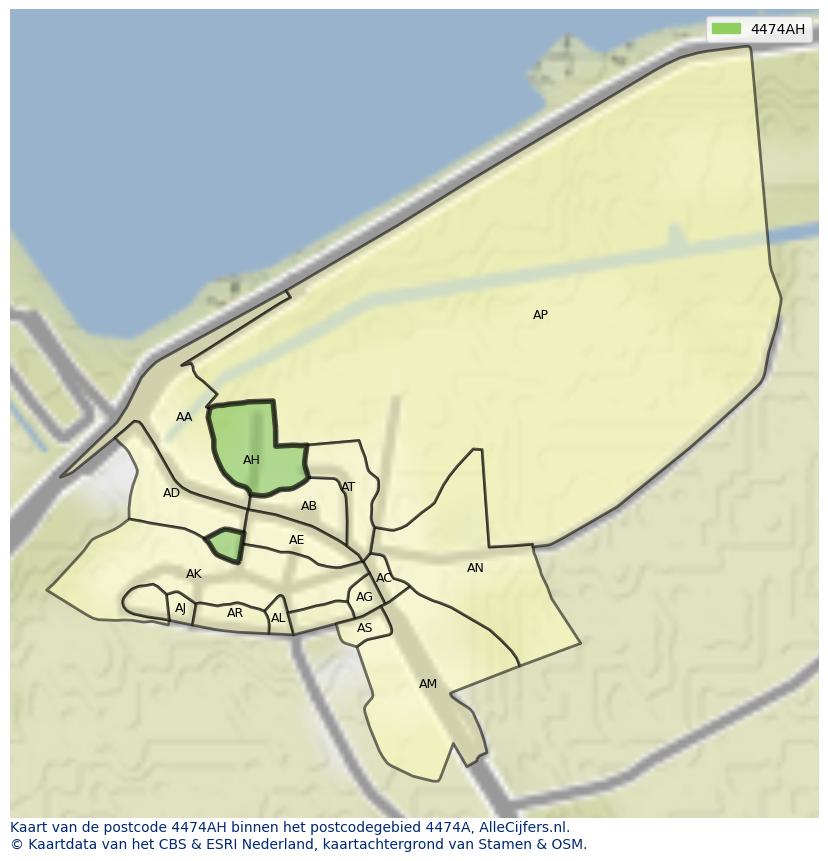Afbeelding van het postcodegebied 4474 AH op de kaart.