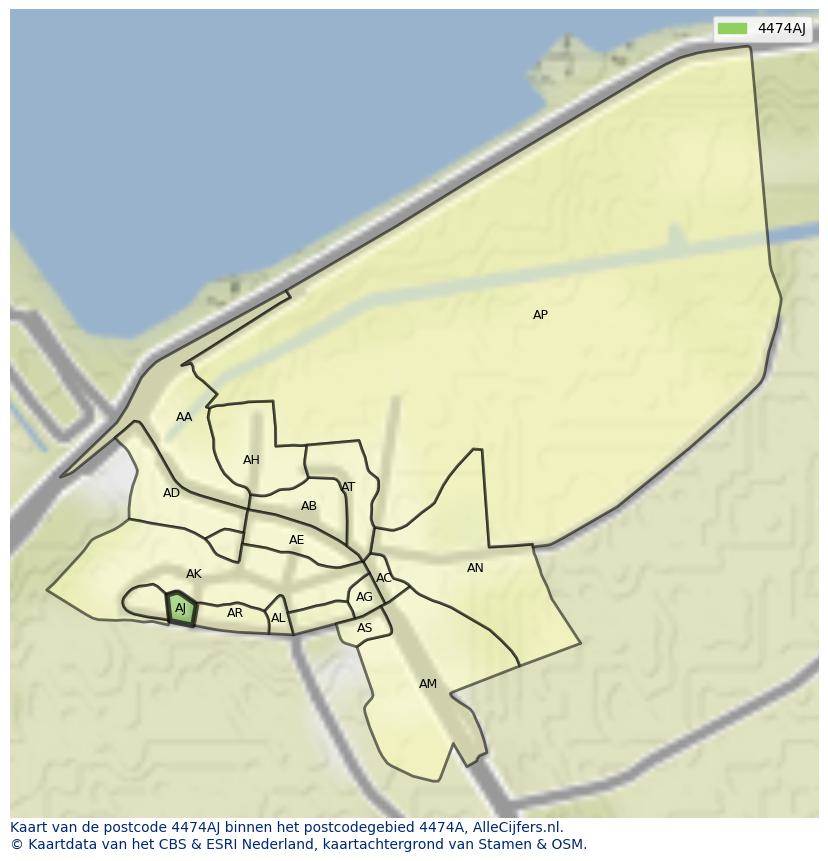 Afbeelding van het postcodegebied 4474 AJ op de kaart.